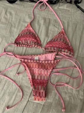 Missoni Pink Multicolor Wavy Knit Triangle Bikini
